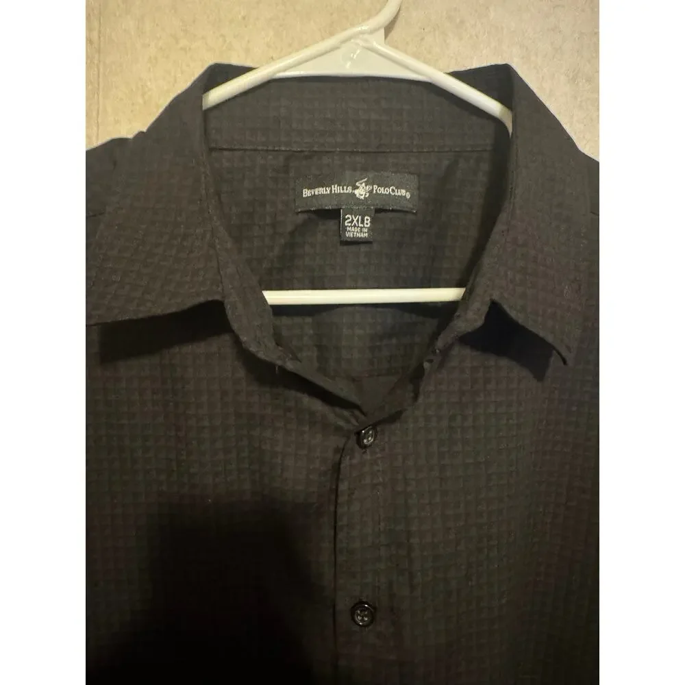 Beverly Hills Polo Club Men's Shirt Gray Black Check Long Sleeve Size 2XLB NWOT